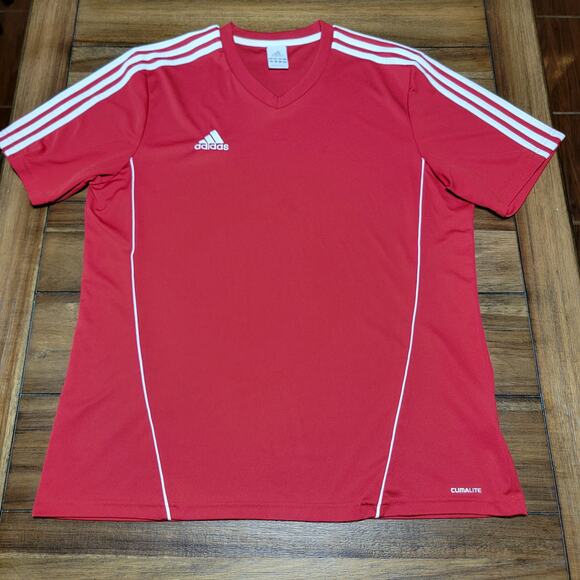 Adidas Red Classic Stripe Athletic Unisex Shirt - Size XL - Picture 1 of 6